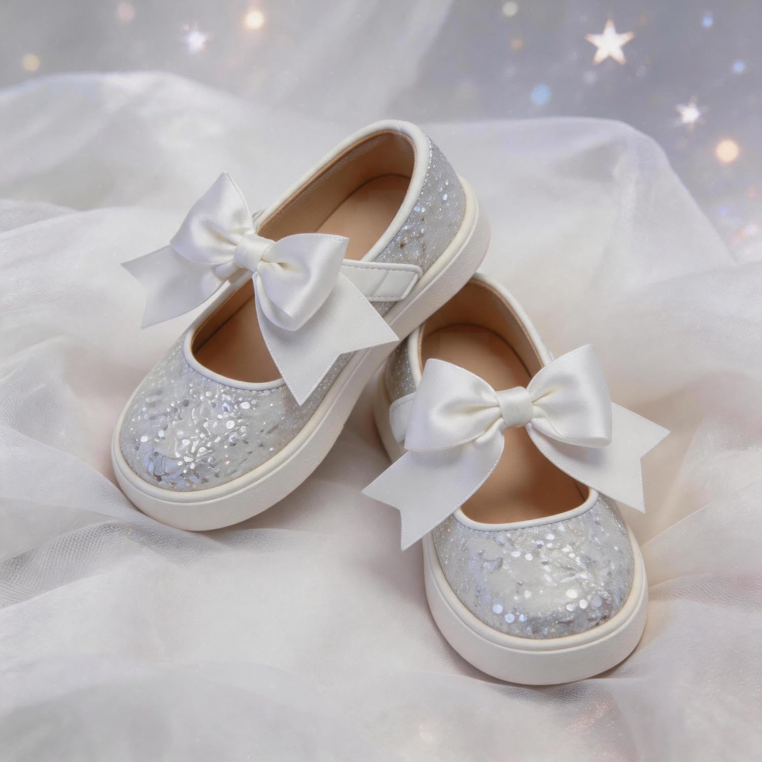 THEE BRON Girls Glitter Sneakers Comfy Fashion Shoes for Toddlers Easy Strap Closure