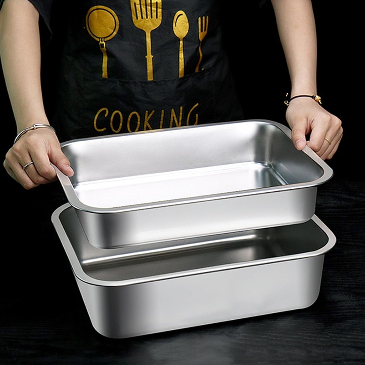 プロフェッショナル 304 錆びないスチールスクエアベーキングディッシュ ノンスティック&amp;保温蓋 ケーキ/パン/オーブンレシ