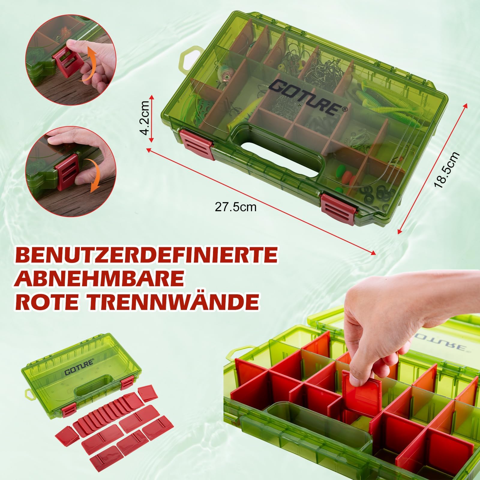 Goture Angelrucksack mit 4 Köderbox Angeln, 45-Liter Angelzubehör-Rucksack mit Zwei Rutenhaltern und Regenschutz, 900D Oxford-Gewebe Wasserabweisende Angelgerätetasche mit verstellbarem Fach