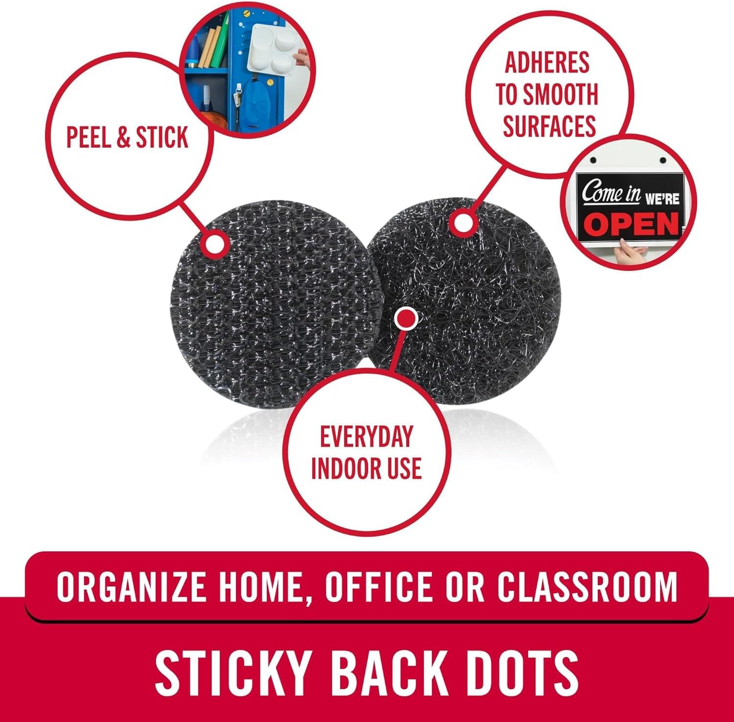 VELCRO Brand Dots with Adhesive | 250pk, Black | Small 1/2 Inch Circles | Sticky Back Round Dots for Secure Mounting in Office, School or Home (VEL-30868-AMS)