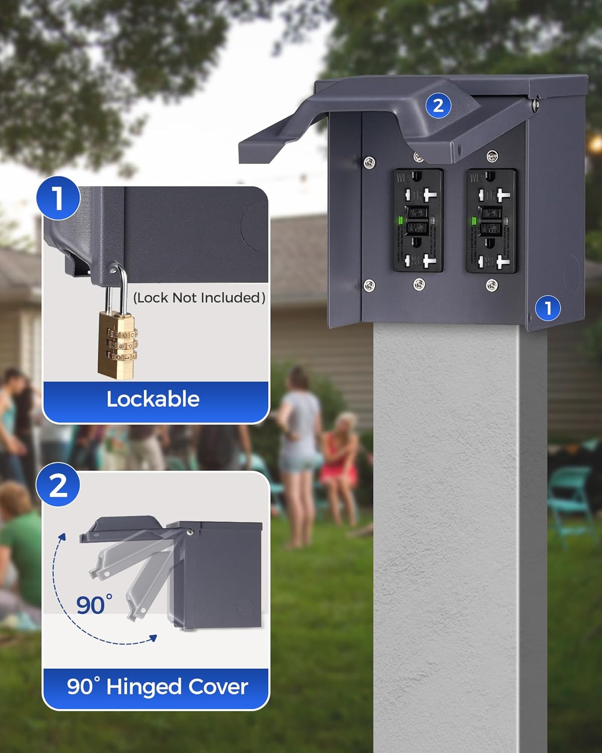 Outdoor Outlet Boxes Bundle, 20 Amp WRTR GFCI Receptacle Box, Weatherproof Outdoor Receptacle Box with 3R Enclosure, Outdoor Electrical Box for Christmas Decor, Yard, U64OB06-U63OB06
