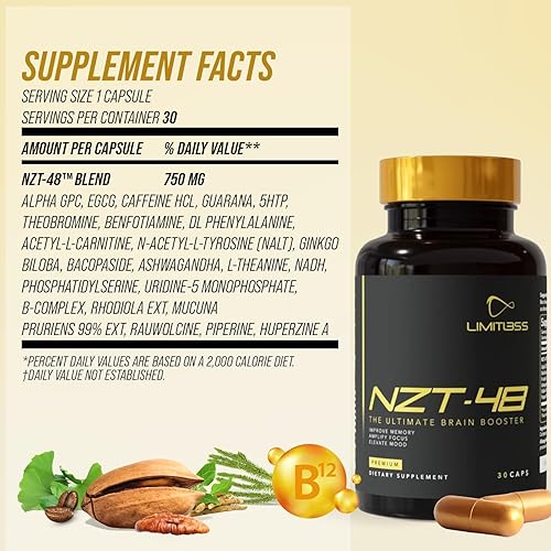 Miniatura 9 de NZT-48 Brain Booster  Suplementos cerebrales nootrópicos para la memoria y la concentración  Suplemento energético natural premium con cafeína,