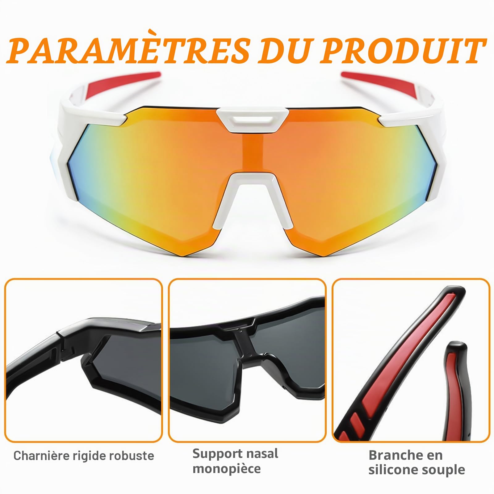 Lunette de Soleil Enfant - Sport Monture légère en TR90 avec protection UV Cyclisme Cricket Ski Course à pied vtt Lunettes de soleil Garçon Fille