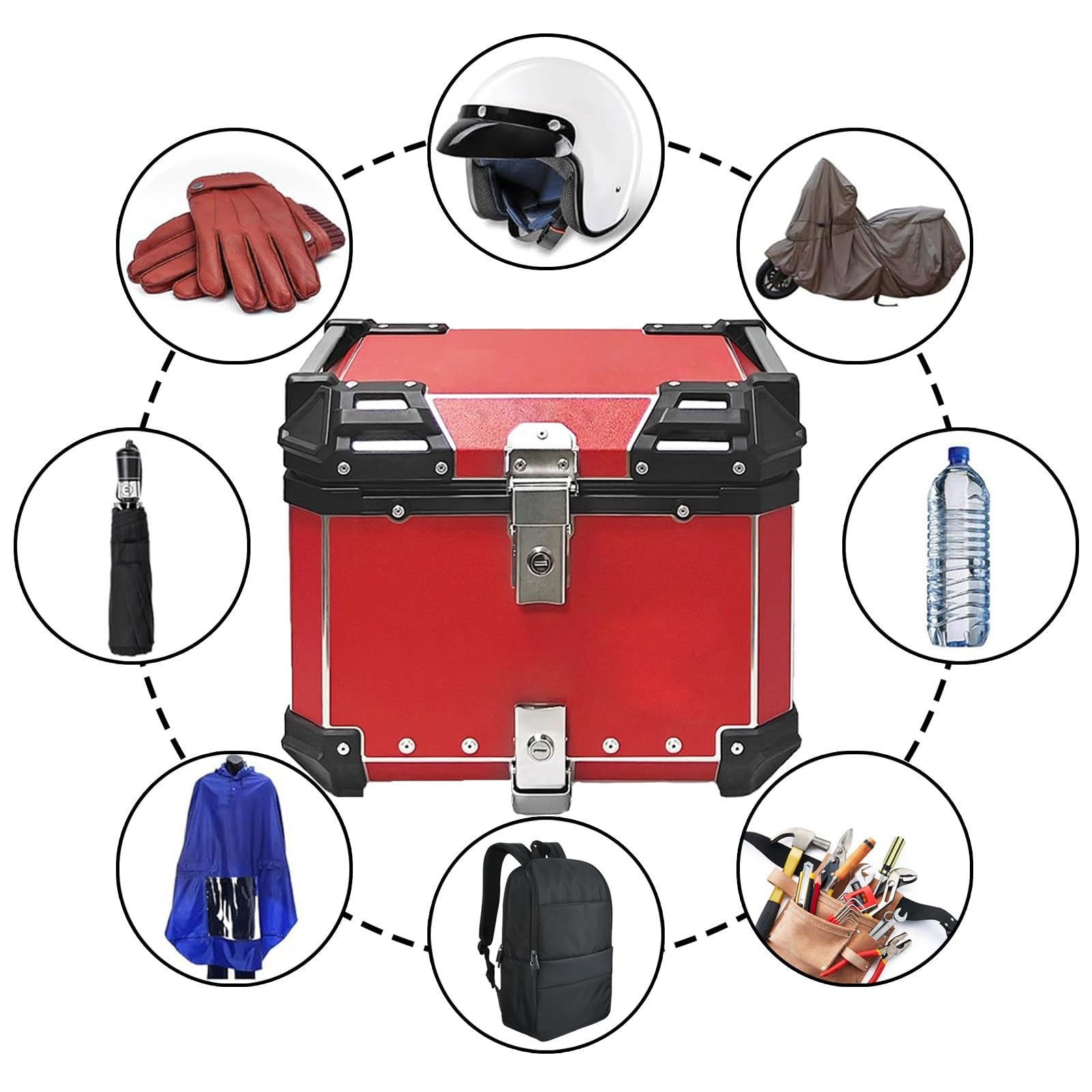 45L 55L Moto Bauletto Borsa Posteriore Bauletto Universale per Scooter in Alluminio Borsa Moto Impermeabile con Chiusura di Sicurezza per Riporre I Caschi Adatto per Scooter Moto(Red,45L)