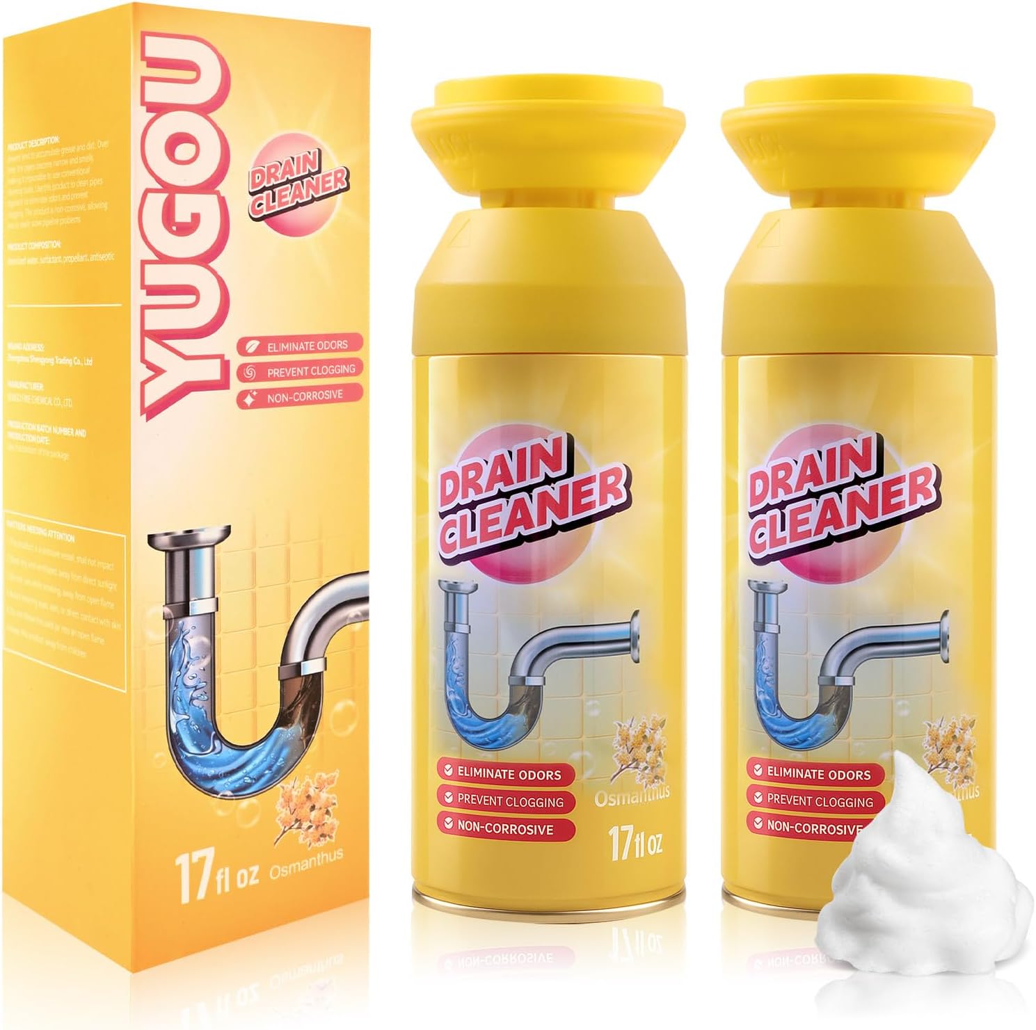 Yugou Drain Cleaner, Foaming drain cleaner, Sink Drain Cleaner and deodorizer for Kitchen Sinks, Shower Drains, Tubs (Floral, 2pcs)
