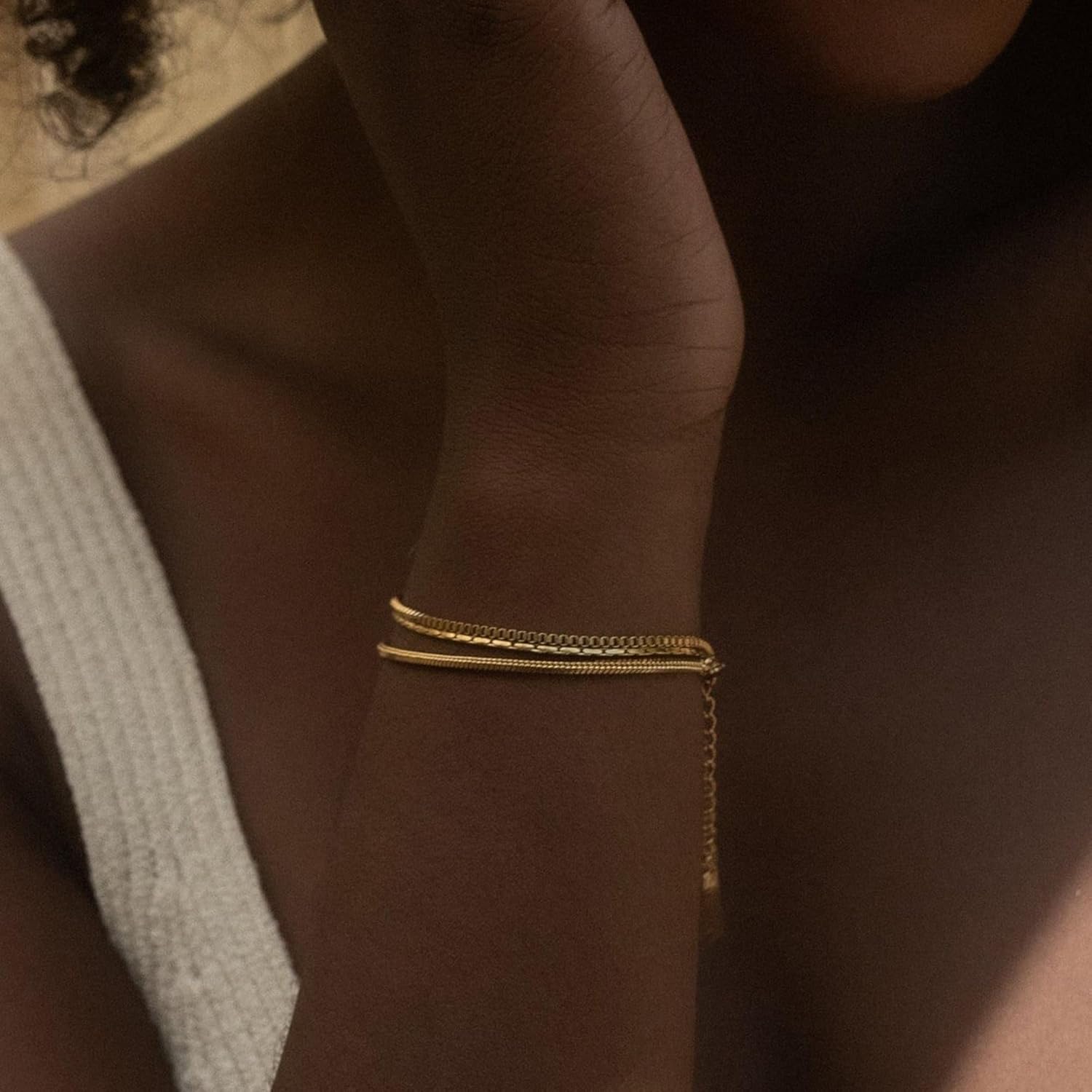 Mens Bracelet - Dainty Gold/Silver Chain Bracelet Stack 14K Gold Plated Silver Bracelets for Men Stainless Steel Adjustable Cross Charm Cuban Link Bracelet Snake Jewelry Set to Men Dad Birthday Day - Image 7