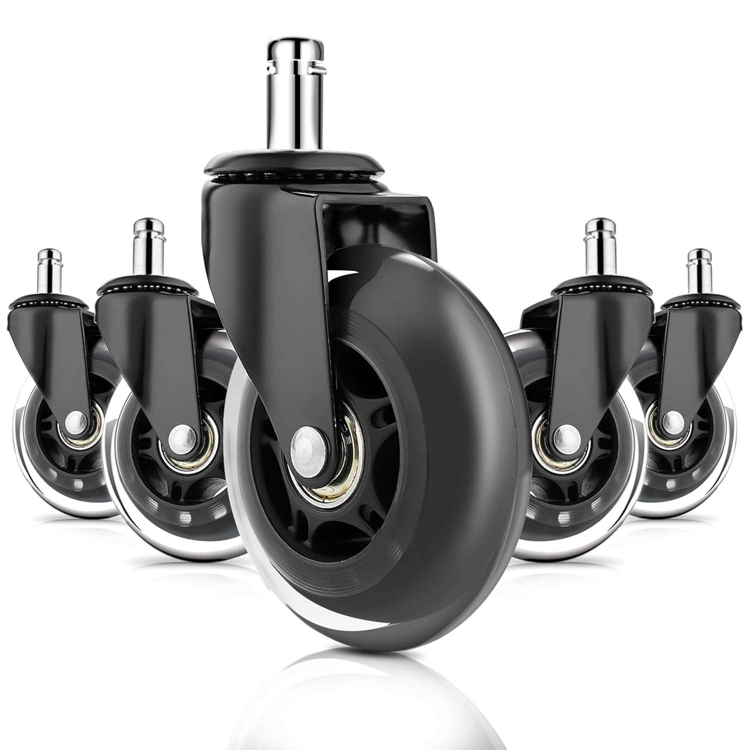Office Chair Replacement Wheels, Heavy Duty Computer Gaming Desk Chair Rubber Casters - Universal Fit, Safe for All Floor Including Hardwood and Carpet, Quiet and Smooth Gliding, 2.5 Inch