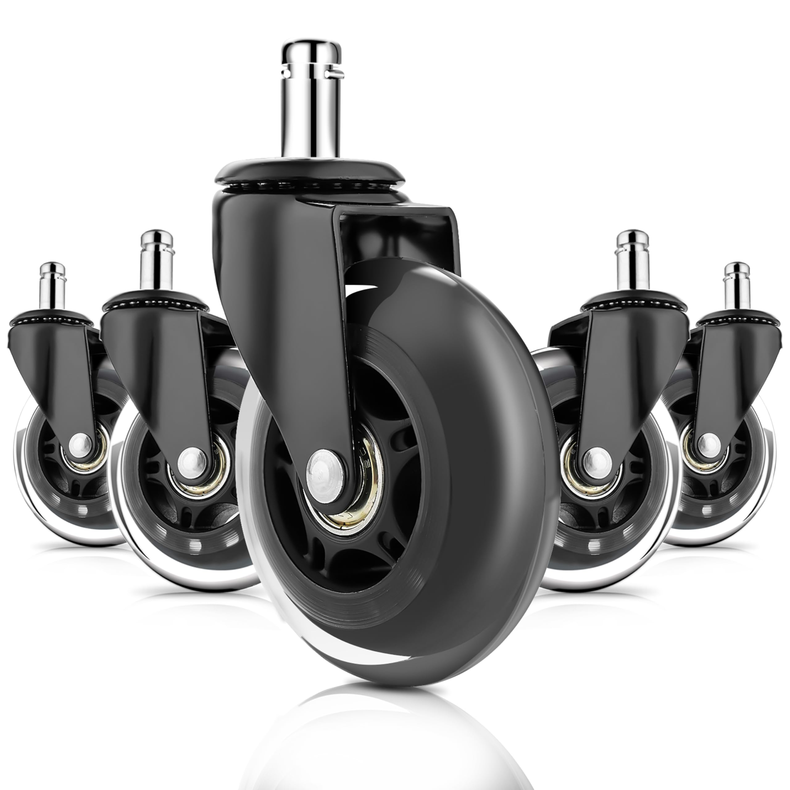 Office Chair Replacement Wheels, Heavy Duty Computer Gaming Desk Chair Rubber Casters - Universal Fit, Safe for All Floor Including Hardwood and