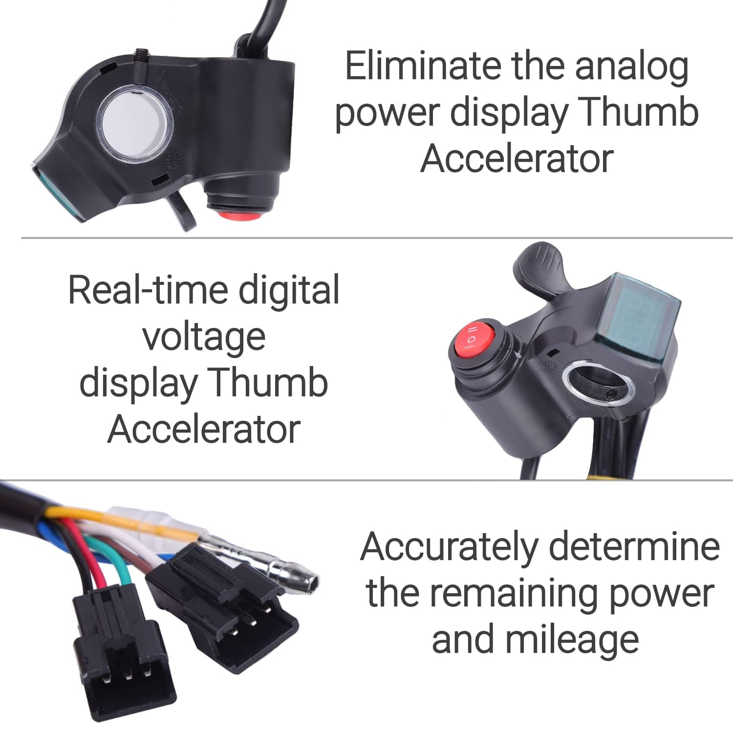 VGEBY Accélérateur du Pouce de Scooters Électriques, Contrôle de Vitesse du Papillon pour Vélo Électrique à Commutateur de Vitesse avec Affichage Numérique de Tension LCD