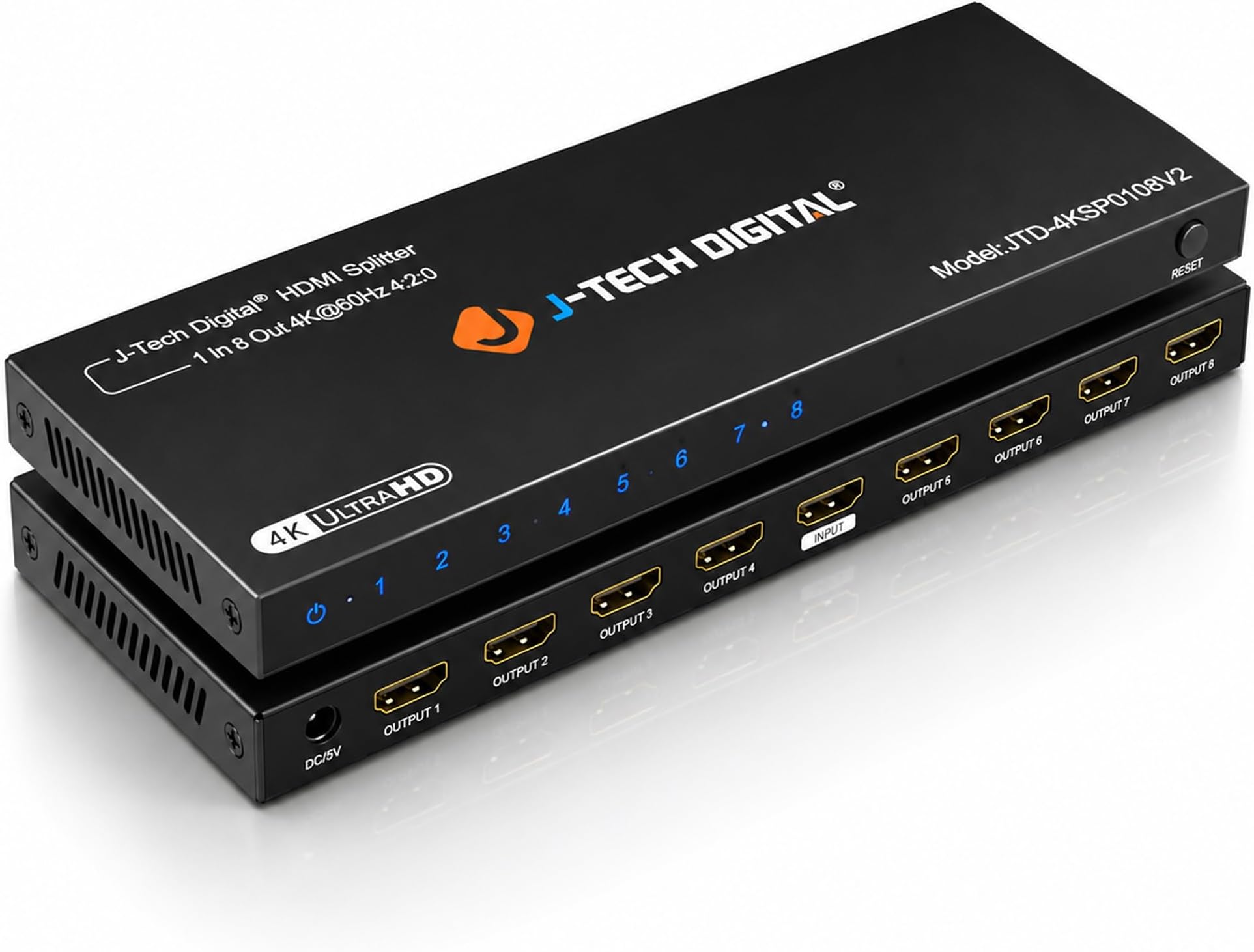 J-Tech Digital HDMI Splitter 1 In 8 Out 4K 60Hz Premium Quality 4K Ultra HD, HDMI Splitter for Multiple Monitors Duplicate/Mirror [JTD4KSP0108]
