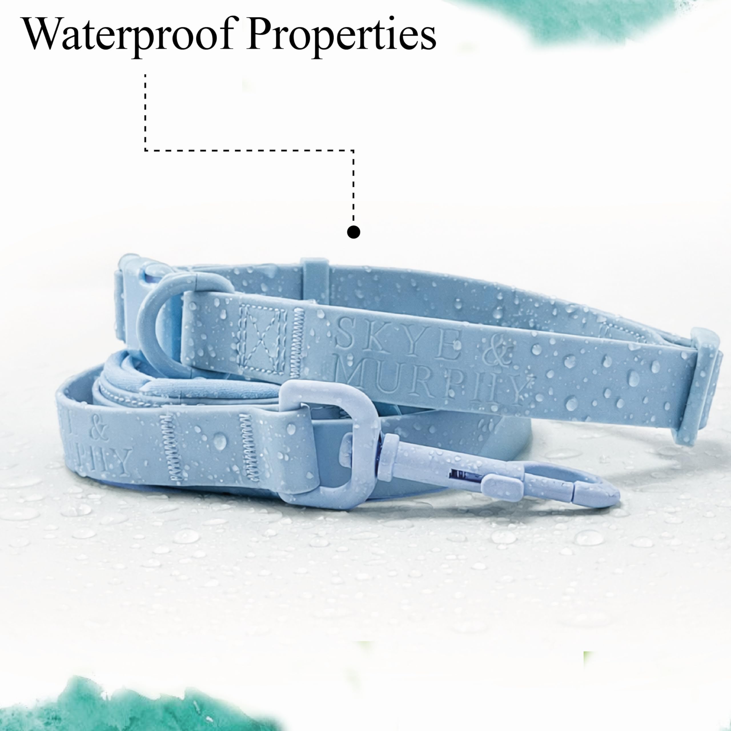 HugglePets Skye & Murphy Snappy - Set guinzaglio e collare Snappy per cani, resistente alle intemperie, facile da pulire, con collari, blu oceano, taglia L, 40-45 cm, set collare e guinzaglio