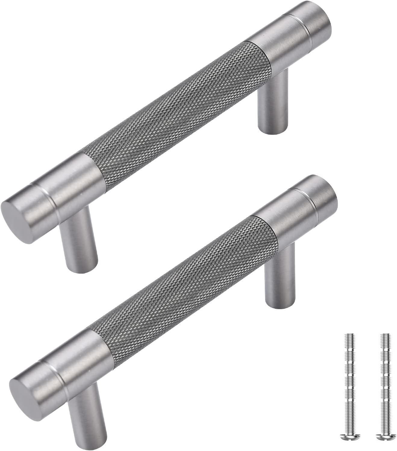 TRUSTMI Cabinet Pulls 10 Packs 3-3/4 Inch Hole Center Drawer Pull Handle Knurling Diamond Pattern Bathroom Hardware Kitchen Cupboard Handles, Grey and Brushed Nickel