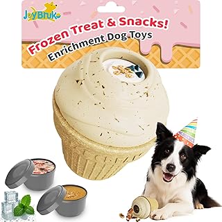 Interactive Dog Toys for Aggressive Chewers, /No Oil Needed/Smooth Screwing Frozen Treat Freezable Dog Puzzle Treat Dispensing Toy to Keep Them Busy for Small Medium Large Breeds, Cream White
