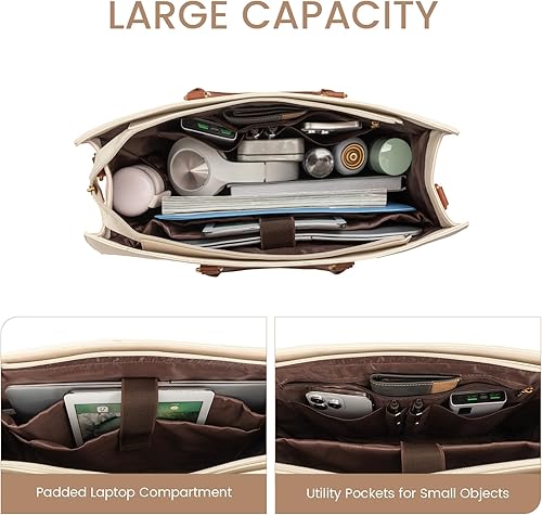 Miniatura 3 de LOVEVOOK Bolsa para laptop para mujer, bolsas de trabajo de 15.6 pulgadas para mujer, bolsa de cuero vintage para laptop, bolsas impermeables para
