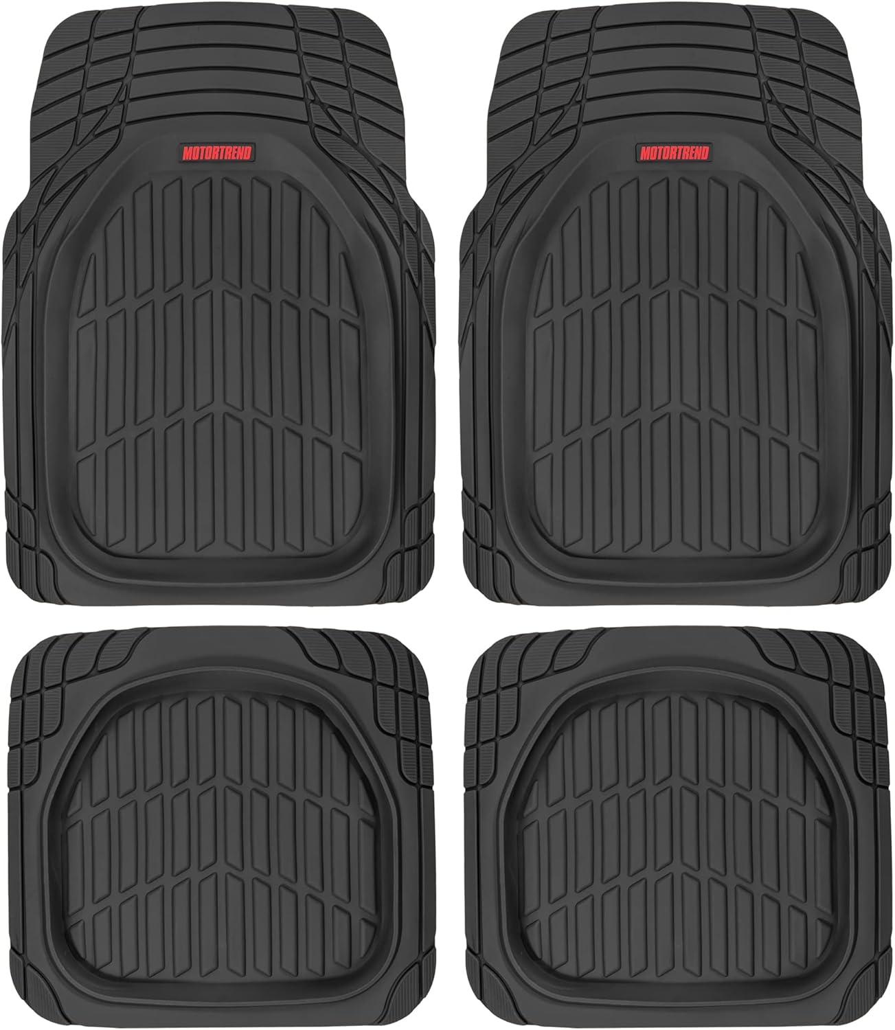 Motor Trend MT-921-BK FlexTough Tortoise - Heavy Duty Rubber Floor Mats for Car SUV Van & Truck - All Weather Protection - Deep Dish (Black)