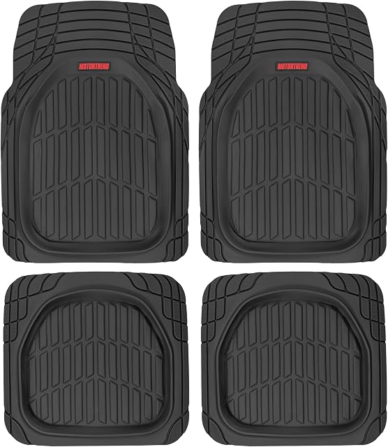 Motor Trend MT-921-BK FlexTough Tortoise - Heavy Duty Rubber Floor Mats for Car SUV Van/Truck - All Weather Protection