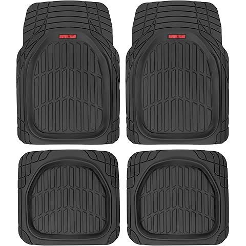 Motor Trend MT-921-BK FlexTough Tortoise - Heavy Duty Rubber Floor Mats for Car SUV Van & Truck - All Weather Protection - Deep Dish (Black)