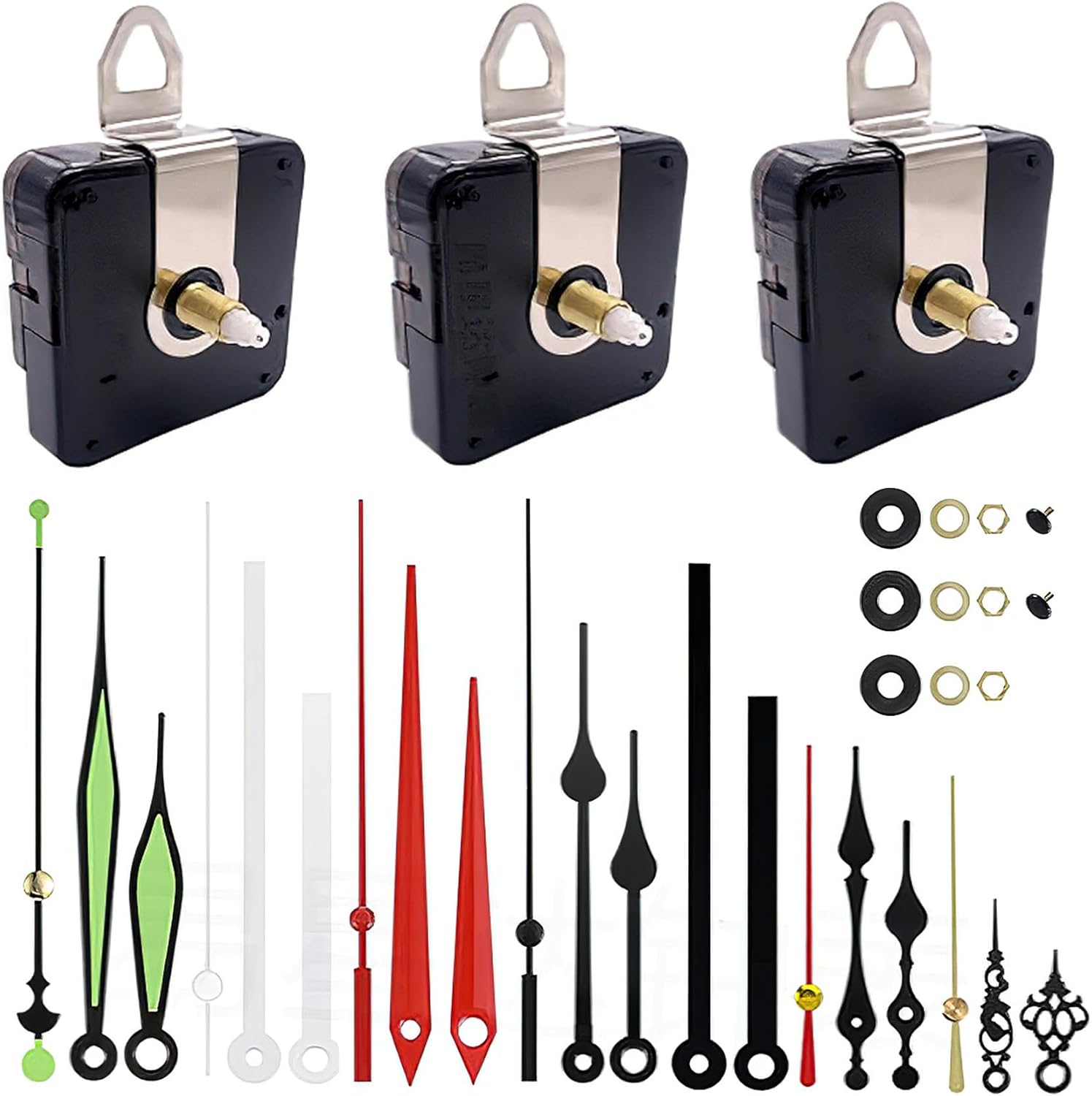 3 Piece Silent Quartz Wall Clock Mechanism with 7 Pairs Different Styles of Movement Kits, Mechanism Clock for DIY