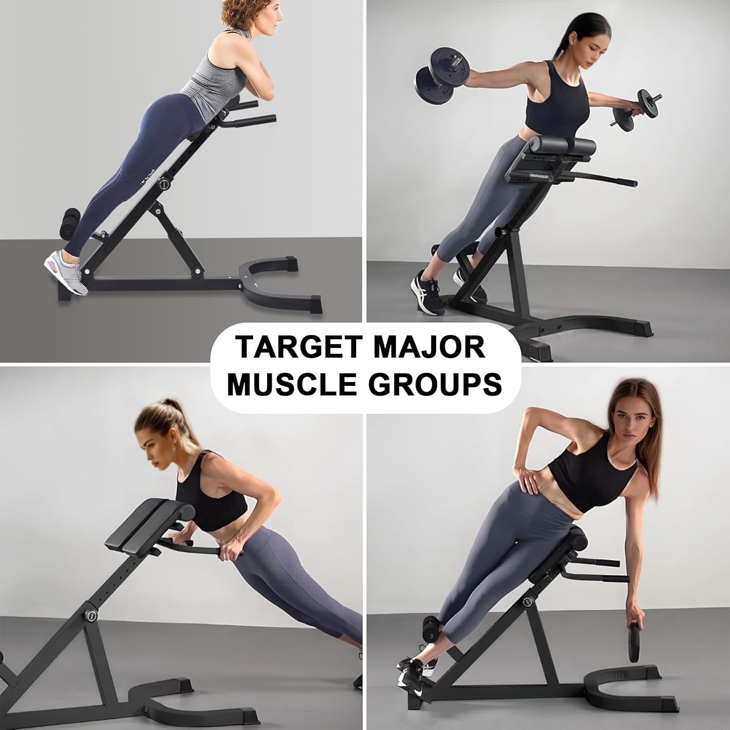 Roman Chair Hyperextension Bench, 5 Tilt Angles (35°-55°) & 8 Height Adjustable Cushions, Foldable Duals Adjustable Back Extension Machine for Home Gym Strength Training