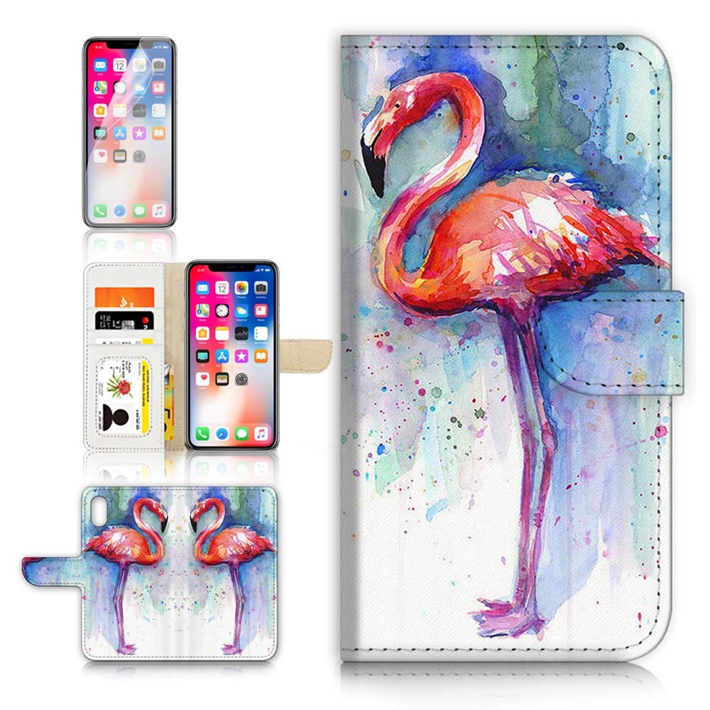 for iPhone Xs, iPhone X, Designed Flip Wallet Phone Case Cover, A21758 Art Paint Flamingo 21758