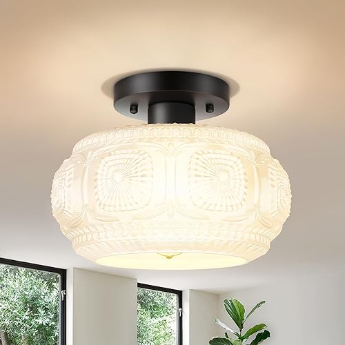 Miniatura 22 de Lámpara de techo semiempotrada, lámpara de techo de vidrio de globo, iluminación moderna dorada para pasillo, porche, pasillo, cocina, dormitorio,