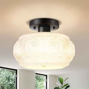 OYKYOHEI Semi Flush Mount Ceiling Light, Milk Glass Shade