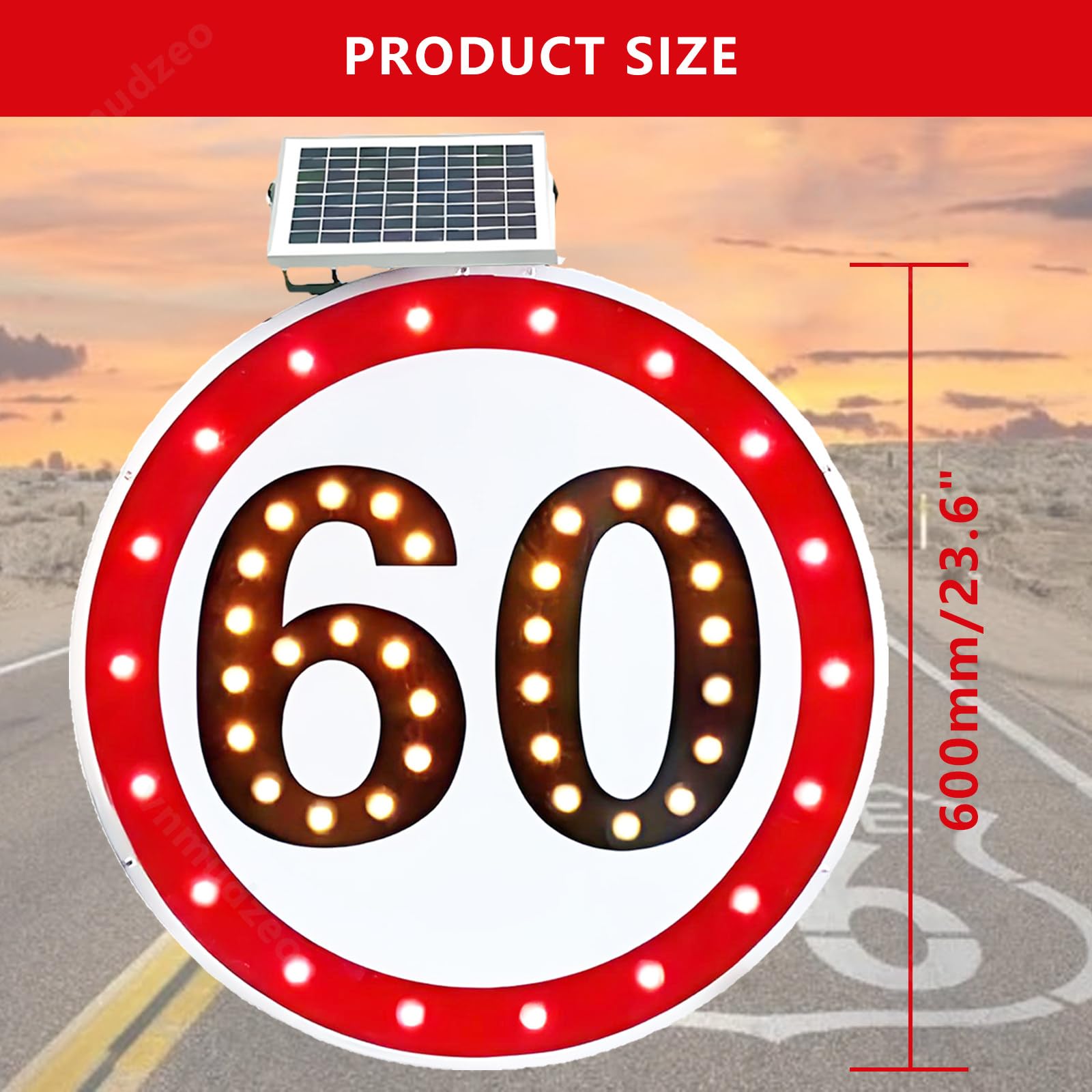 Señal LED de límite de velocidad, pantalla de retroalimentación de tráfico alimentada por energía solar, señal de advertencia de radar de 600 mm para mejorar la seguridad vial y la regulación de