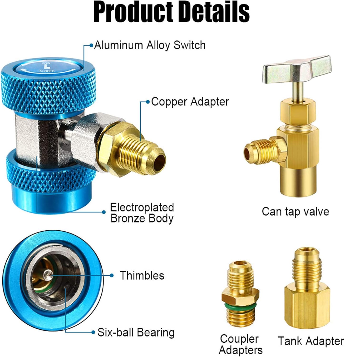 JANSAMN AC R134A Adapter Fittings Adjustable A/C R134A Quick Coupler Connector High Low 1/4 inch Freon Refrigerant Machine & Gauge Set - Hose Conversion Kit