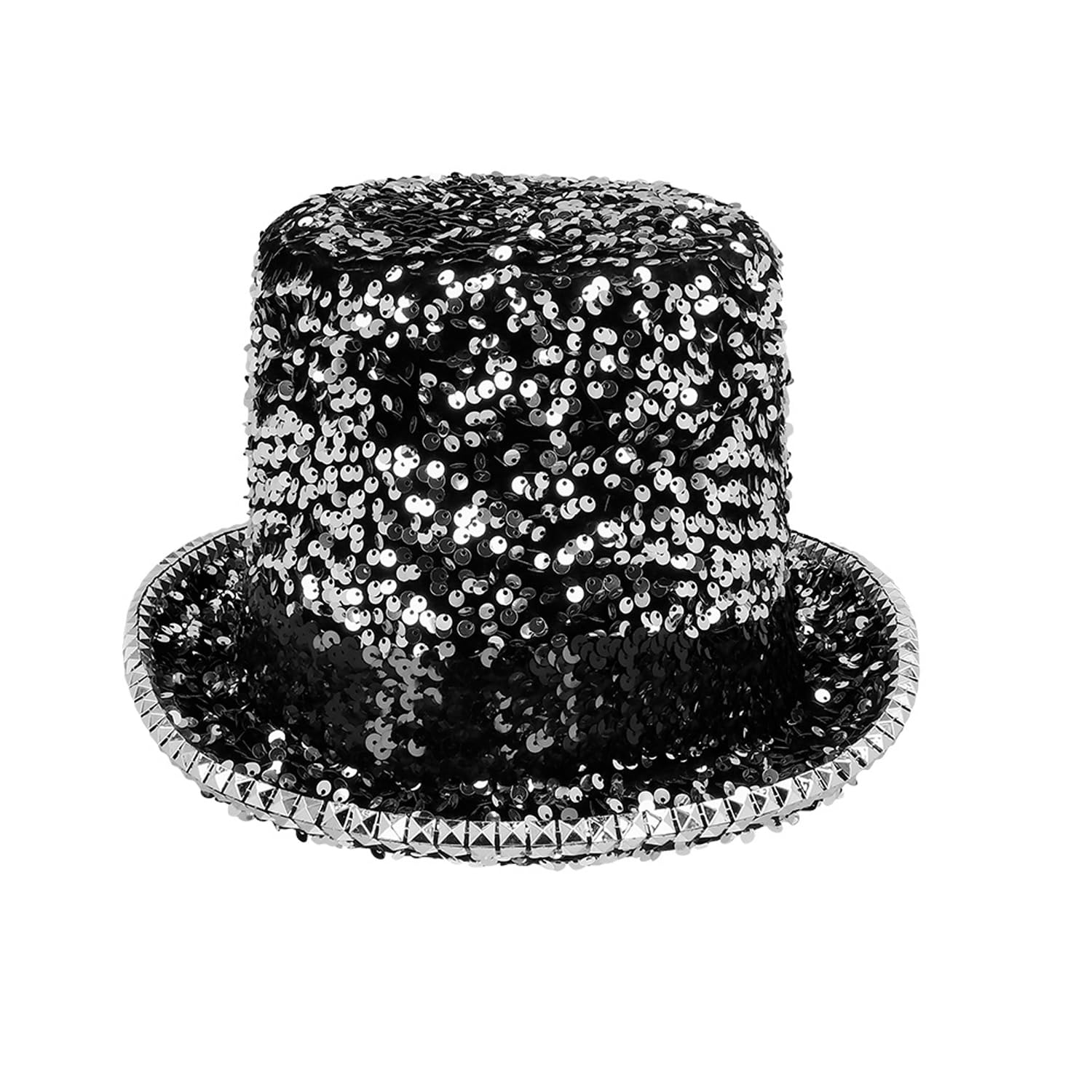 Boland - Cappello con paillettes e borchie | Cilindro lucido per costumi, Carnevale, festival e feste a tema