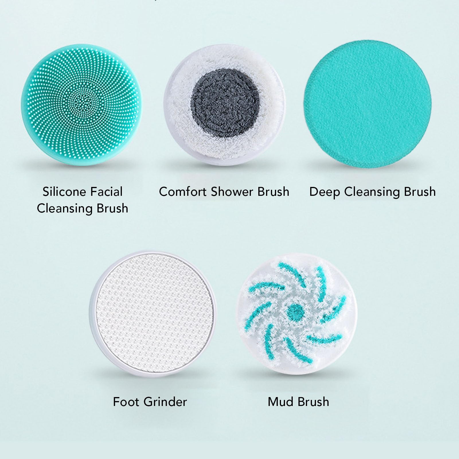 Spazzola elettrica per il corpo Spazzola per doccia multifunzionale con manico lungo Scrubber elettrico per doccia resistente all'acqua con 5 testine per uomini e donne (Verde)