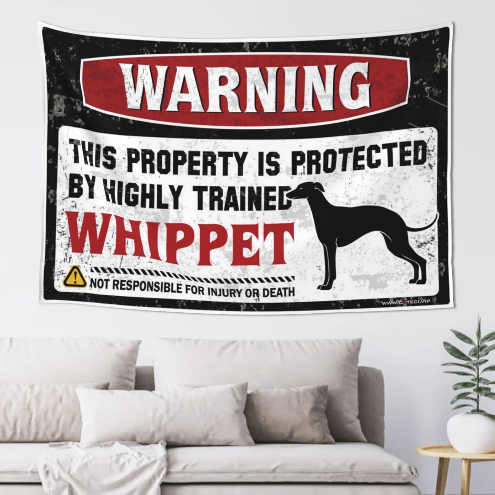 Pravoxi Men's One Color Sports Bar Decor Warning This Property Is Protected By A Highly Trained Whippet Tapestry Sports Bar Decor Tapestrys(100X150cm)