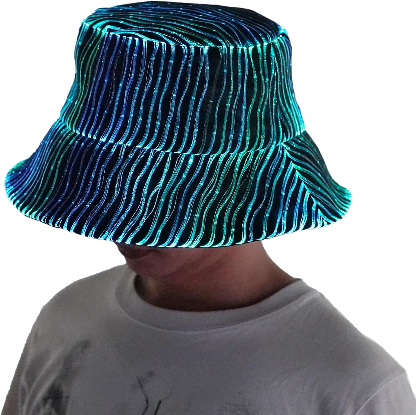 Light up Hat Rave Bucket Hat 7 Colors Flashing Glow LED Hat Neon Crazy Hats for Festival Gear for Party Hats EDM Accessories