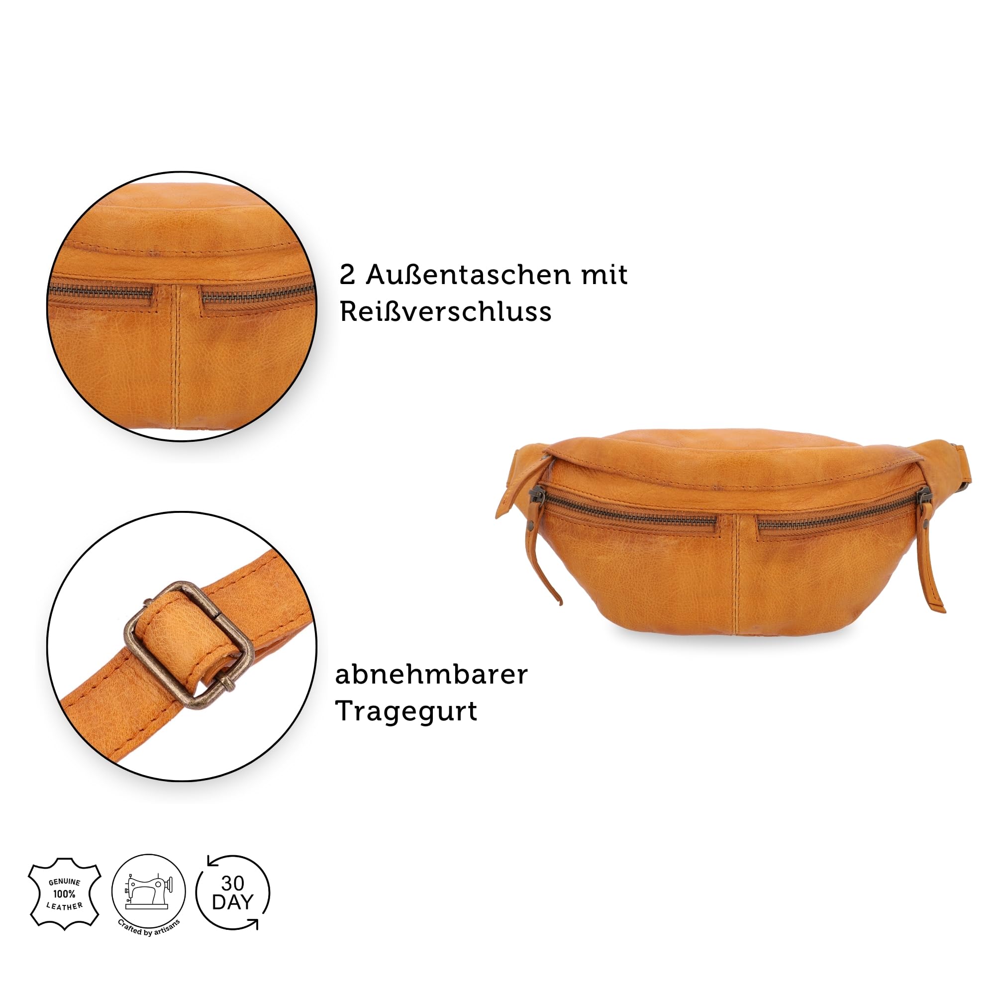 Gusti Gürteltasche Leder Acton – Bauchtasche Leder Damen & Herren im Vintage-Stil - Geräumige Hüfttasche Herren & Damen mit 3 Fächern