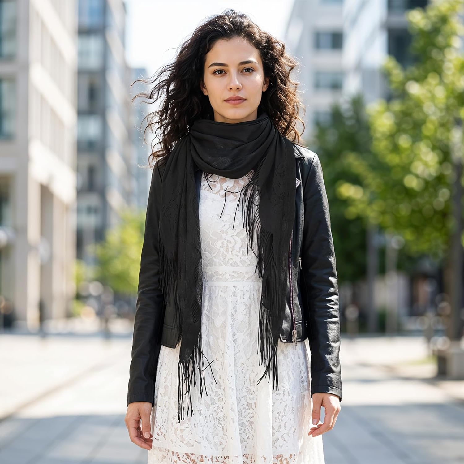 Black Lace Shawl Ladies Triangle Lace Shawls and Wraps with Tassels for Evening Party Wedding - Image 6