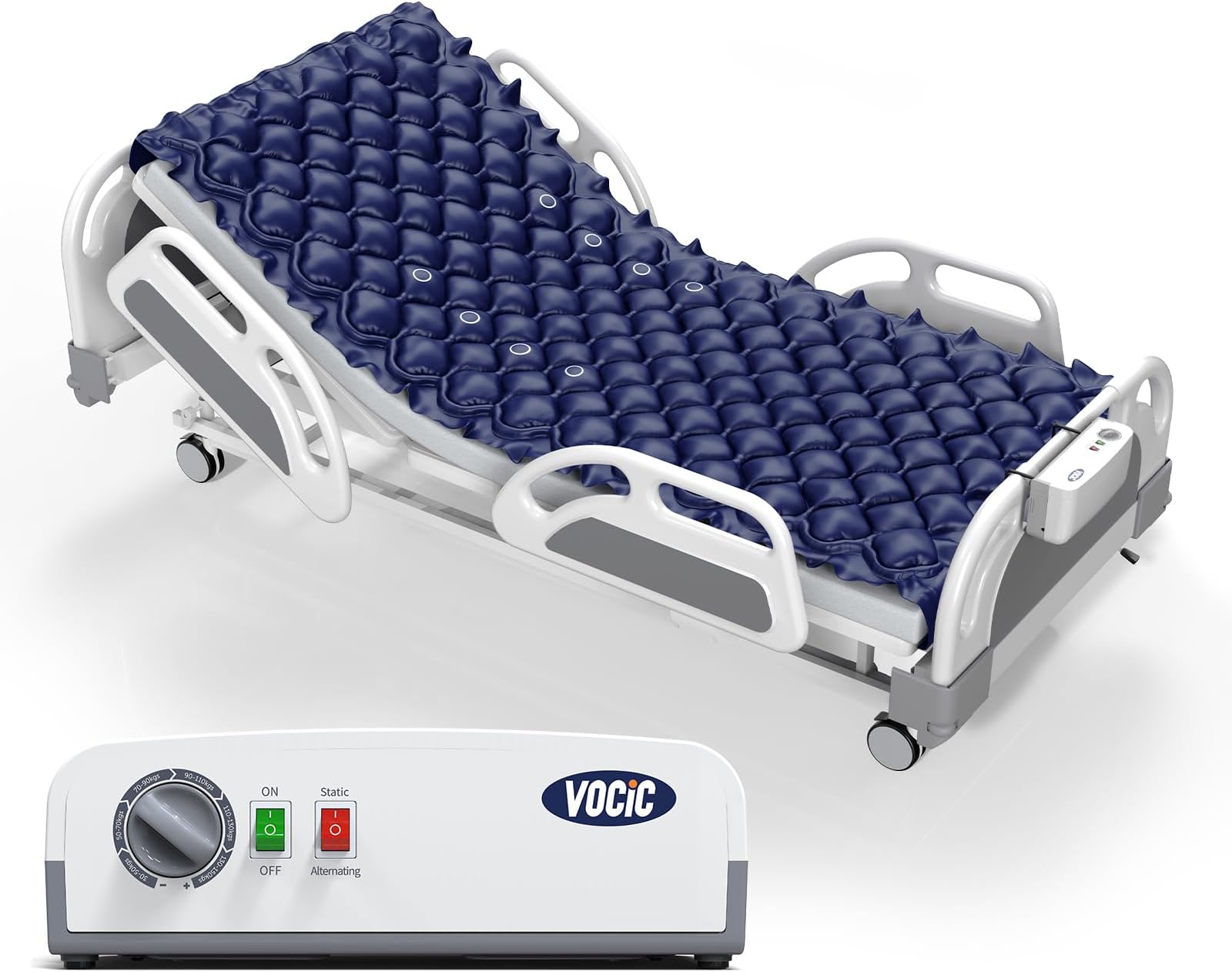 VOCIC Alternating Air Pressure Mattress Pad-with Micro Air Holes & Sleep Mode-Bed Sore, Ulcer, Bacteria Growth Prevention-Includes Hospital Bed Mattress Topper Sore Cushions & Ultra Quiet Pump-S34