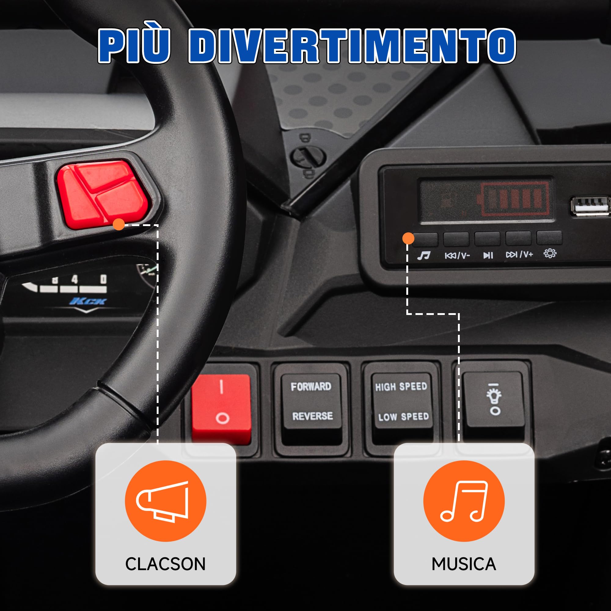 AIYAPLAY Macchina Elettrica per Bambini 2 Posti 24V 4 Motori, Auto Elettrica Bambini 3-8 Anni con 3 Velocità, Musica Integrata, Clacson, Luci, Sospensione a Molla e Telecomando, Velocità 5-7km/h, Blu