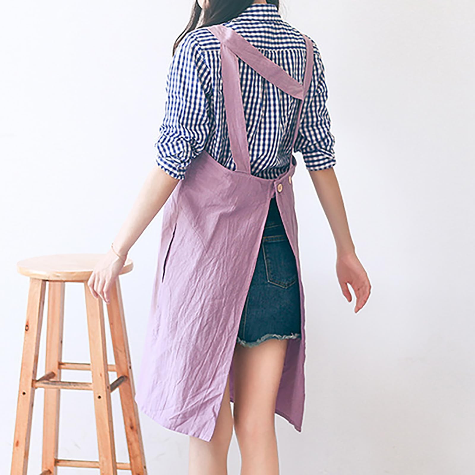 Tablier de cuisine réglable en coton et lin avec poches pour femme, convient pour la cuisine, la pâtisserie, la peinture, le jardinage