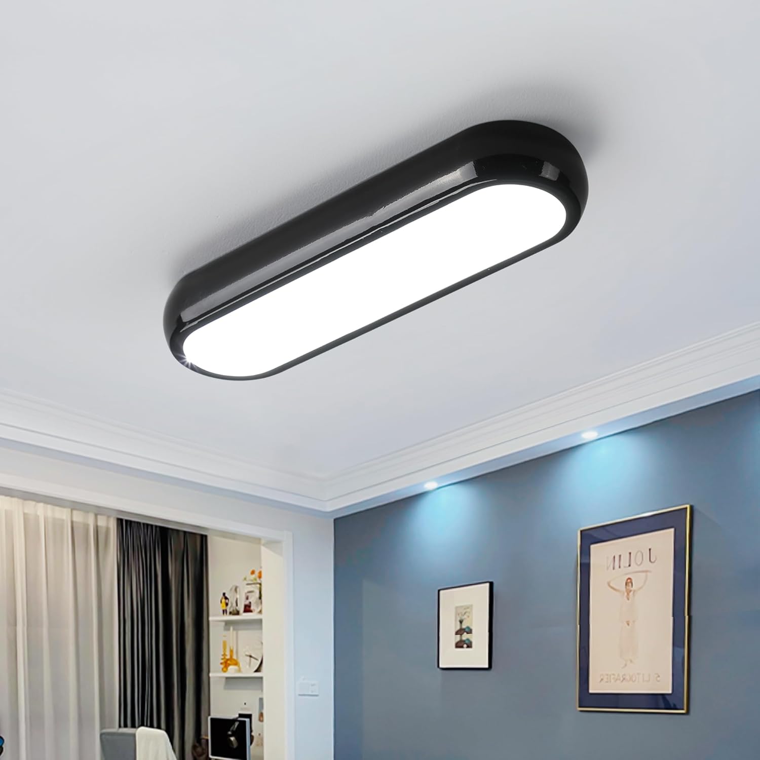 JIINOO Modern Black LED Ceiling Light, 32W Surface Flush Mount Acrylic