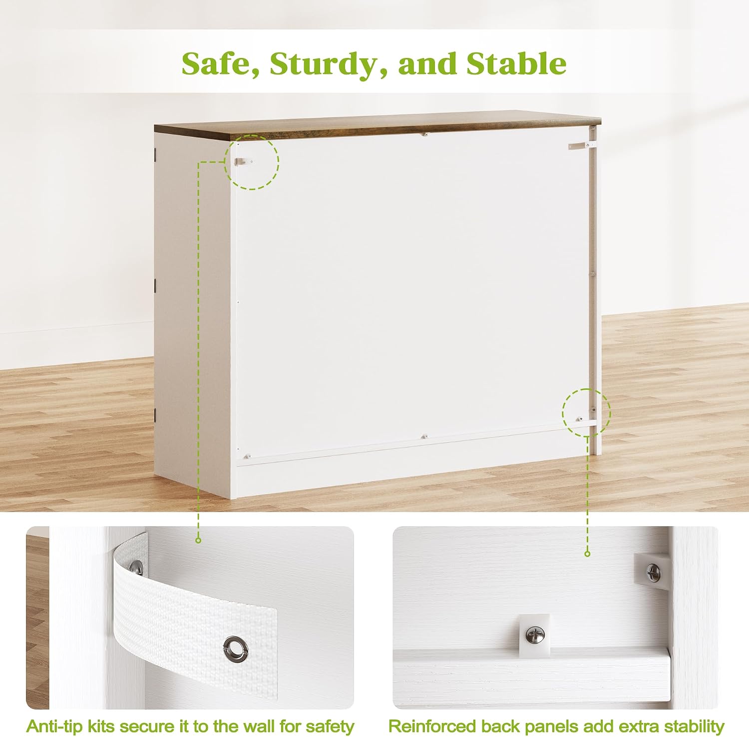Farmhouse Sideboard Buffet Cabinet with Doors, 42.5" Kitchen Storage Cabinets for Hallway, Living Room (Classical White)