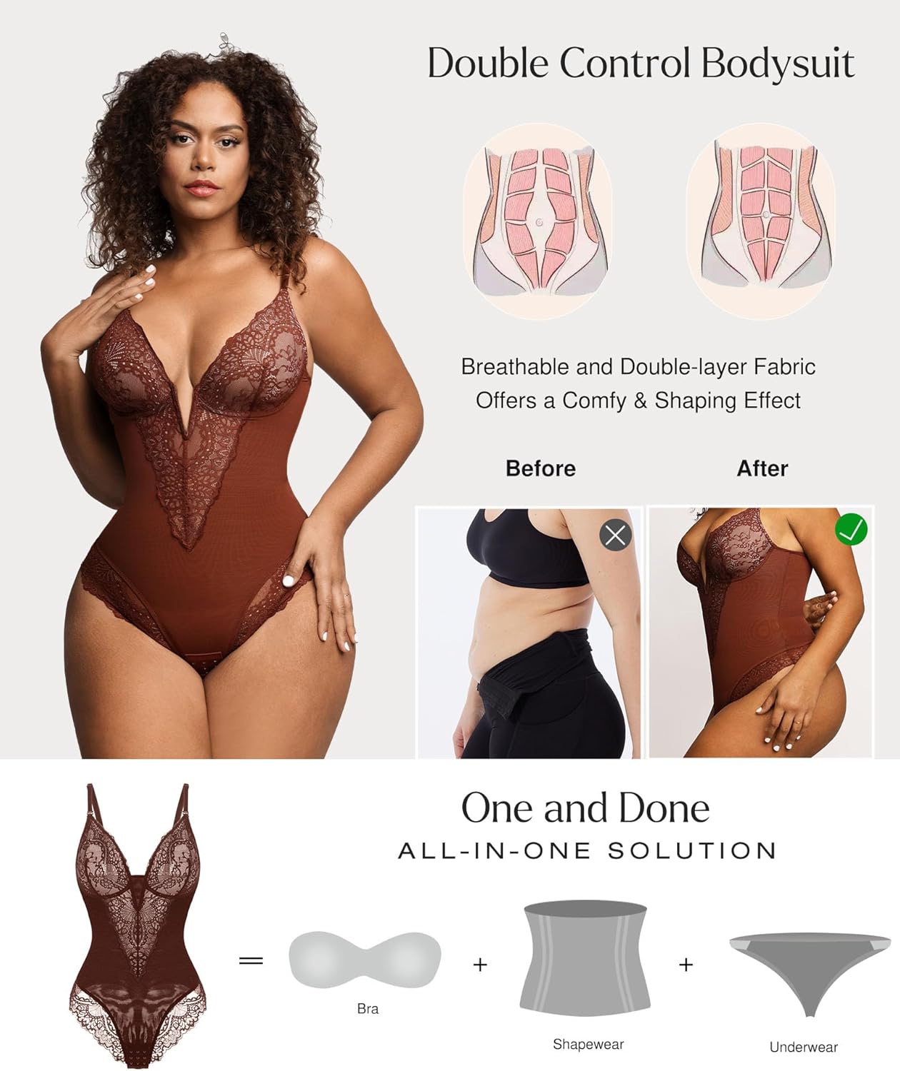 Popilush Shapewear Bodysuits for Women Lace Corset Tops Tummy Control V Neck Sleeveless Body Suit Thongs - Image 2