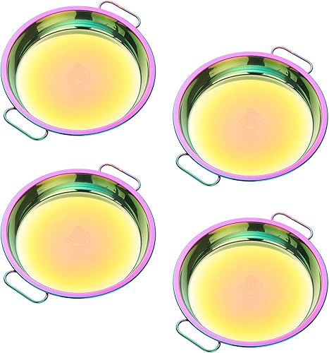 Miniatura 1 de SS 304 Rainbow - Juego de 4 platos llanos de acero inoxidable 1810 de 9 pulgadas, platos reutilizables para hornear, bandeja de cocina, accesorios