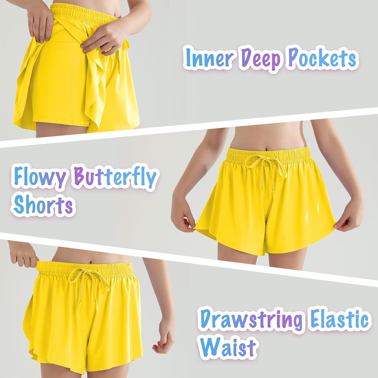 Girls Flowy Athletic Shorts with Pocket Kids Spandex 2 in 1 Drawstring Butterfly Skorts for Cheer, Dance, Running - Image 5