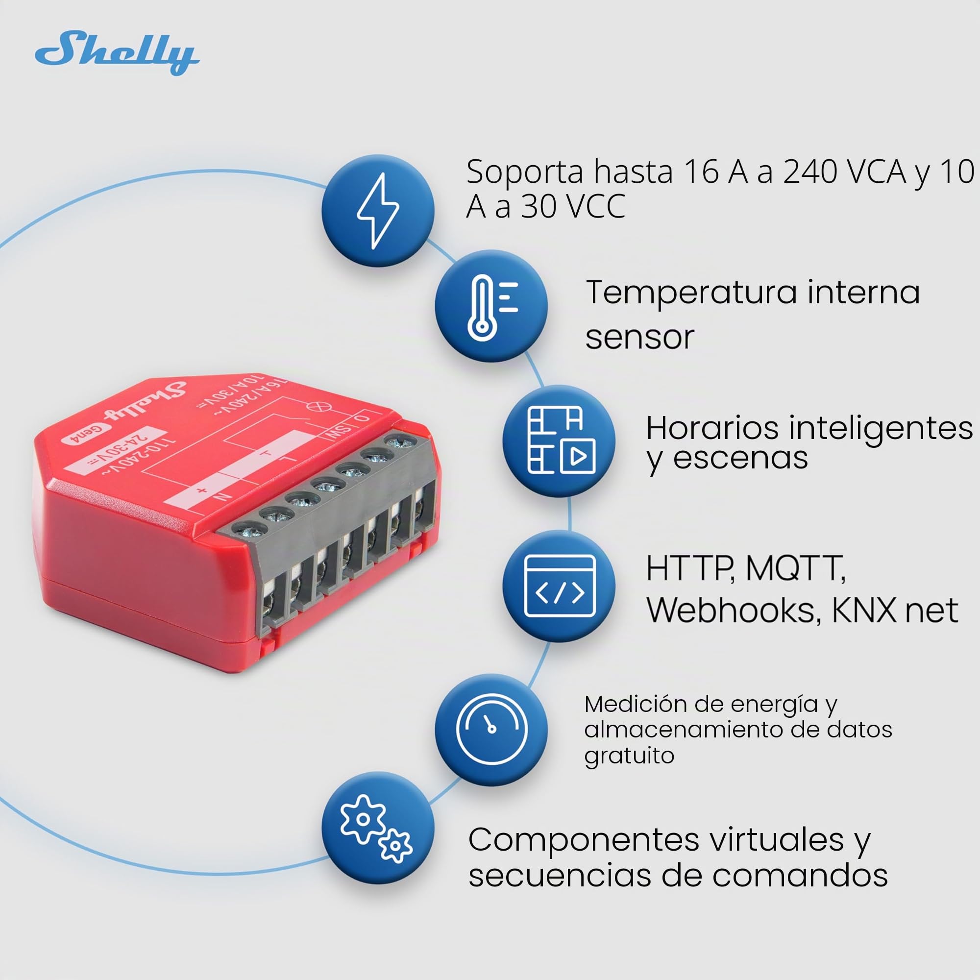 Shelly 1PM Gen4 – Módulo interruptor inalámbrico Matter, Zigbee y Wi-Fi, 1 canal 16A, Con medición de consumo de energía, Relé de luz, Control por app y por voz Alexa, Google, Apple HomeKit - 4 Piezas
