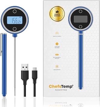 Pocket Pro 1-Second Instant Read Meat Thermometer, Rechargeable Digital Thermometer for Grilling, Food, BBQ, Kitchen Cooking, Oil Deep Frying & Candy Nobility Blue