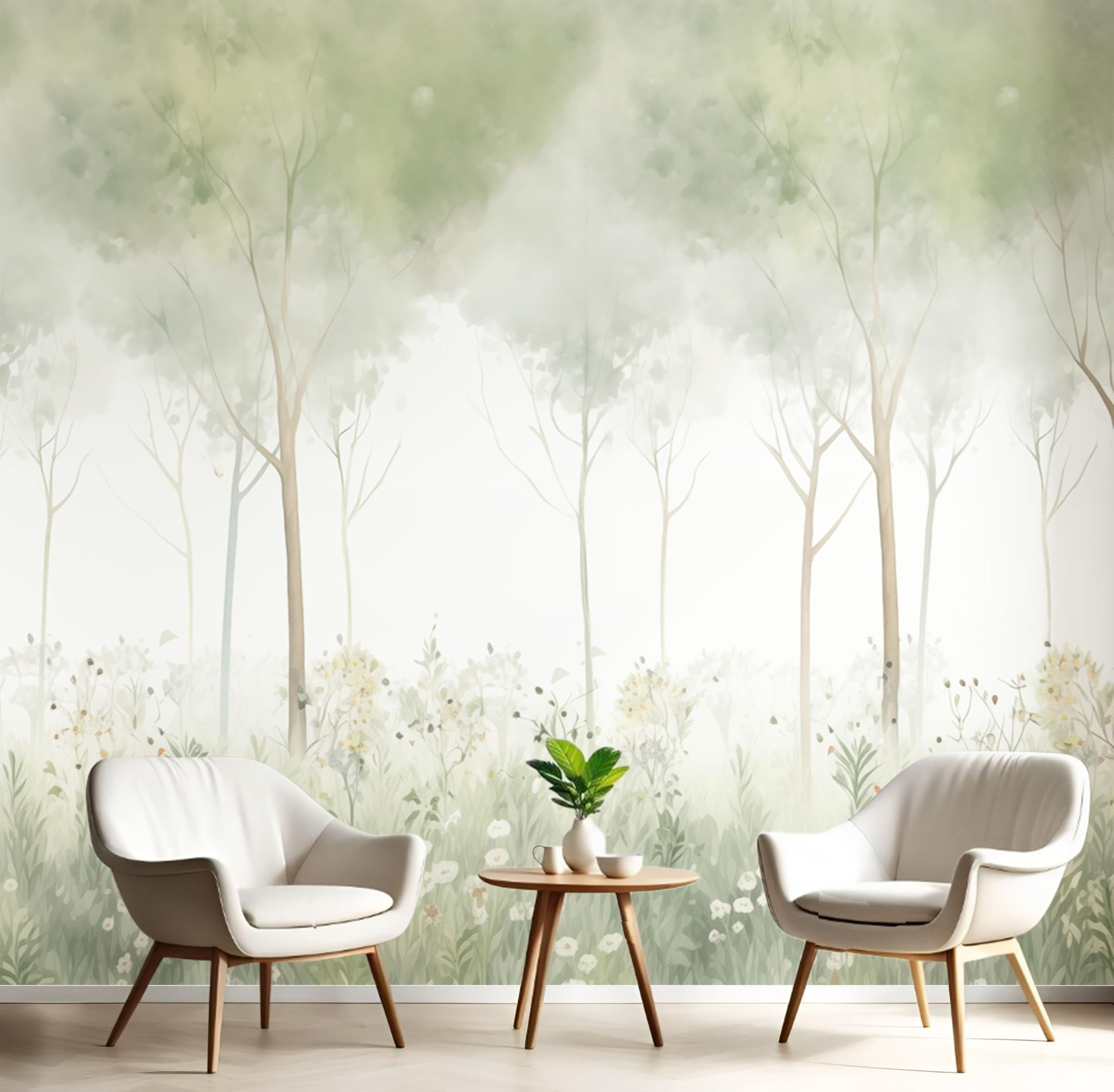 Tapisserie panoramique en soie vert olive grand format 3D pour chambre