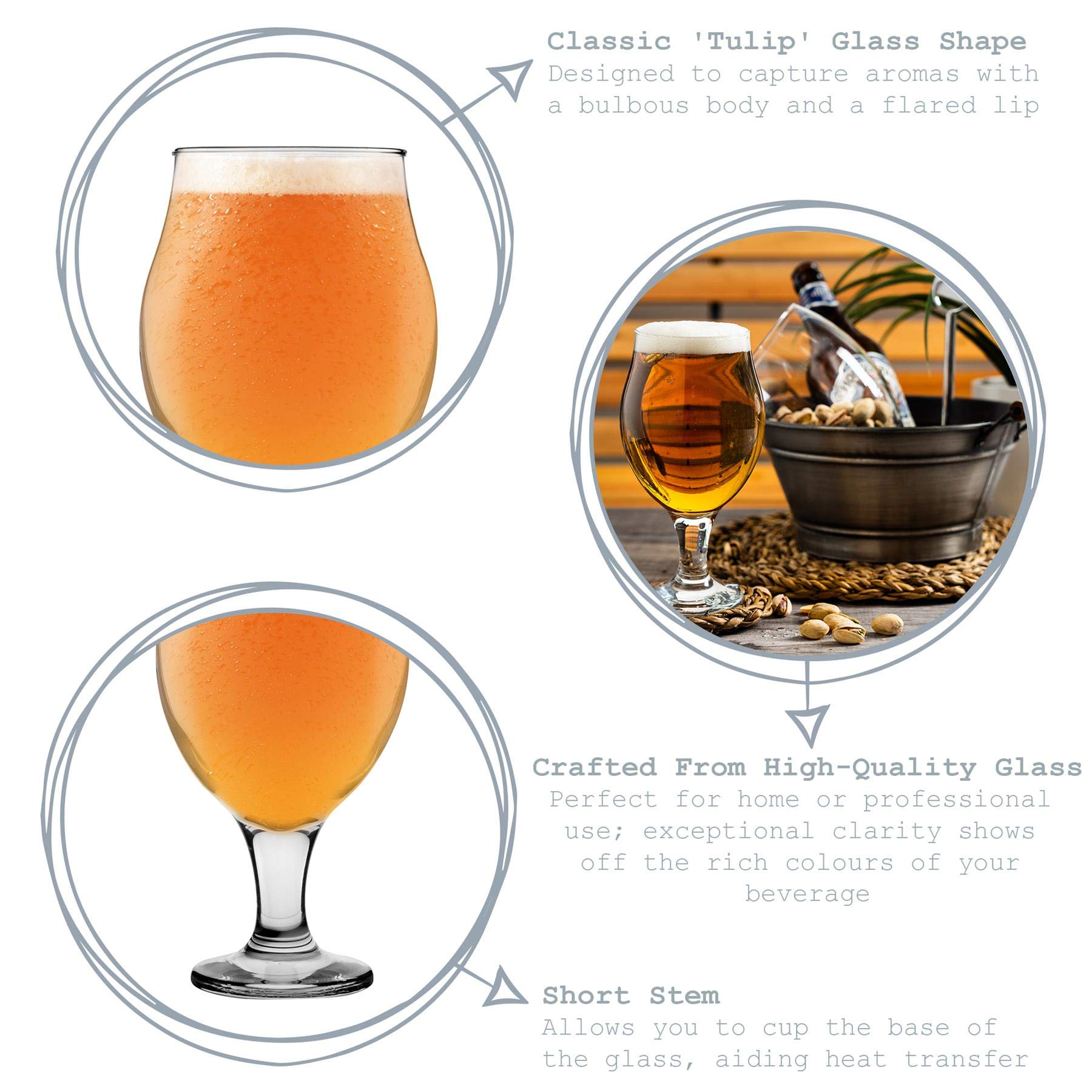 LAV 24 Piece Angelina Classique en Verre de bière Tulip Set - Grand Bol en Forme de bière Craft Ale Lunettes - Clair - 570ml