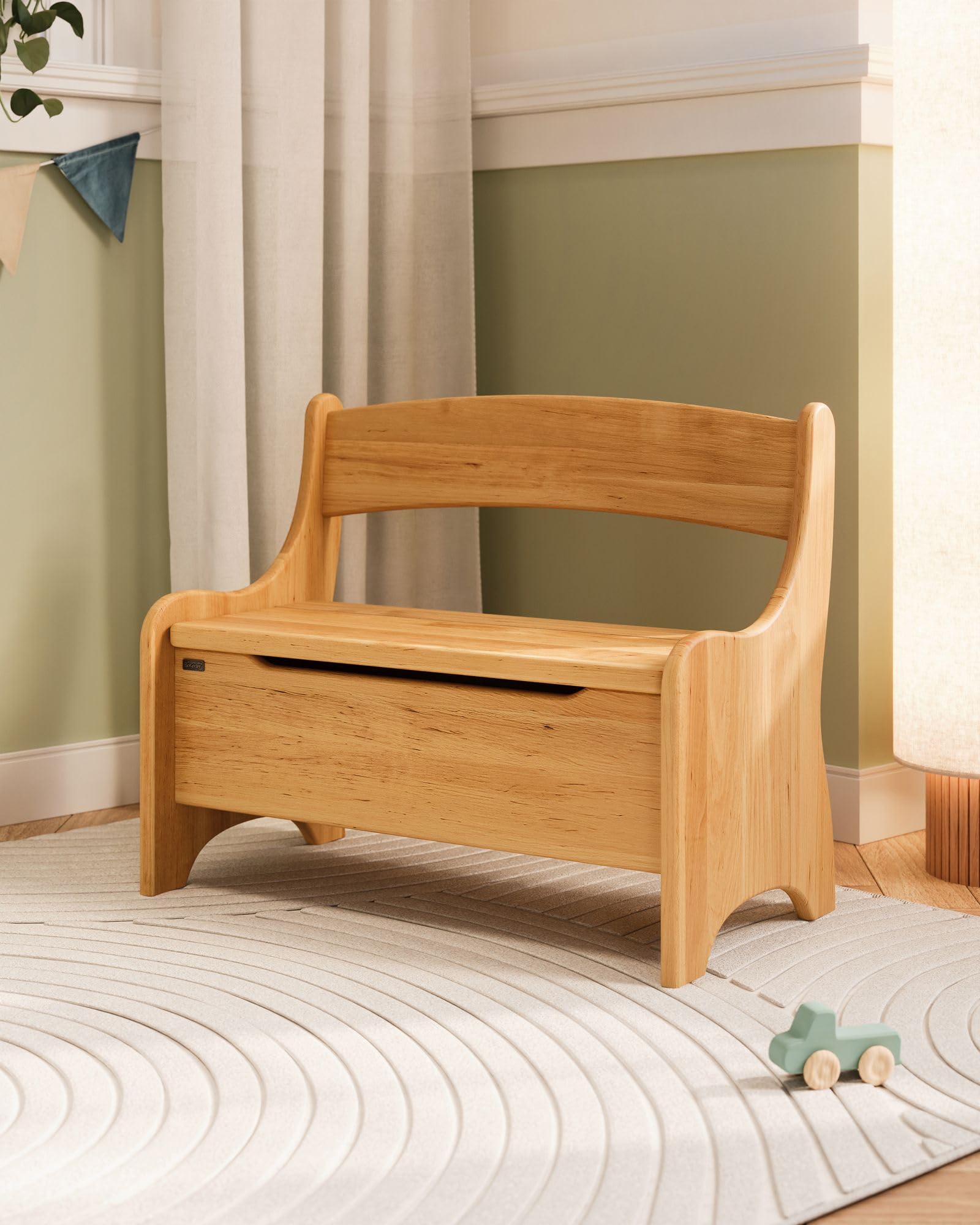 Original Kindersitzbank Levin von BioKinder® | Truhenbank mit Geheimfach aus Bio-Erlenholz | L 70 cm x B 36cm x H 55 cm