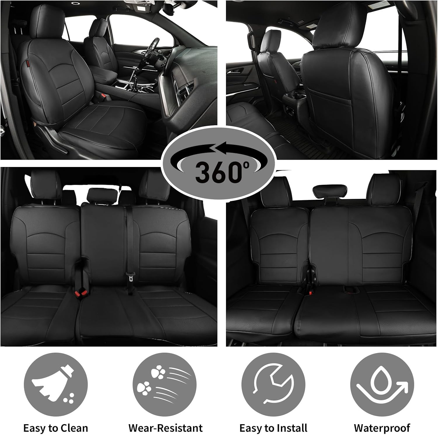 EKR Traverse Seat Covers for Chevrolet Traverse L/LS/LT 2018-2023 & Limited LS/LT 2024,(2nd 40/60 Split,8 Seats),Leather Car Seat Cover Full Set for Trucks SUV,Faux Leather(Black)