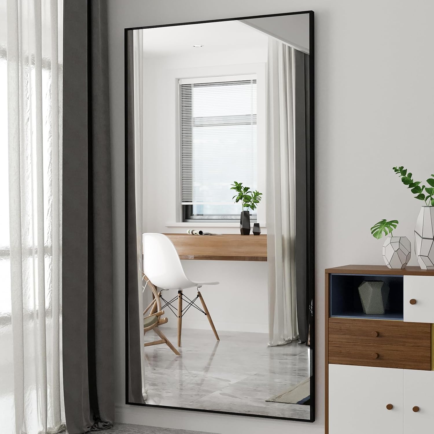 Beauty4U 76" x 37" Full Length Mirror with Stand, Black Floor & Wall Mounted Mirror, Large HD Tempered Glass Full Body Mirror for Bedroom, Dressing Room, Living Room, Entryway