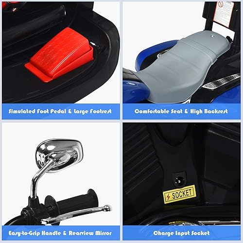 Miniatura 16 de OLAKIDS - Motocicleta eléctrica para niños, motocicleta eléctrica de 6 V con bocina, faros, 3 ruedas de entrenamiento, motocicleta eléctrica